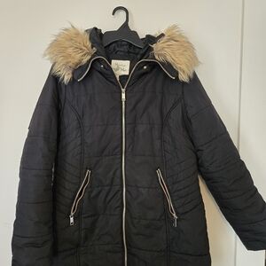 Maralyn & Me Black Puffer Jacket with Faux Fur Hood